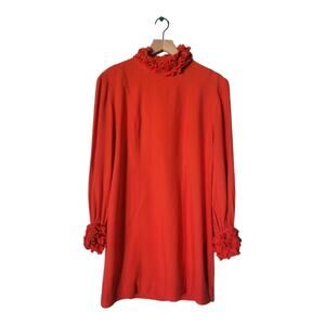 Vintage Jan Barboglio Ruffle Party Mini Dress Size 10 Orange